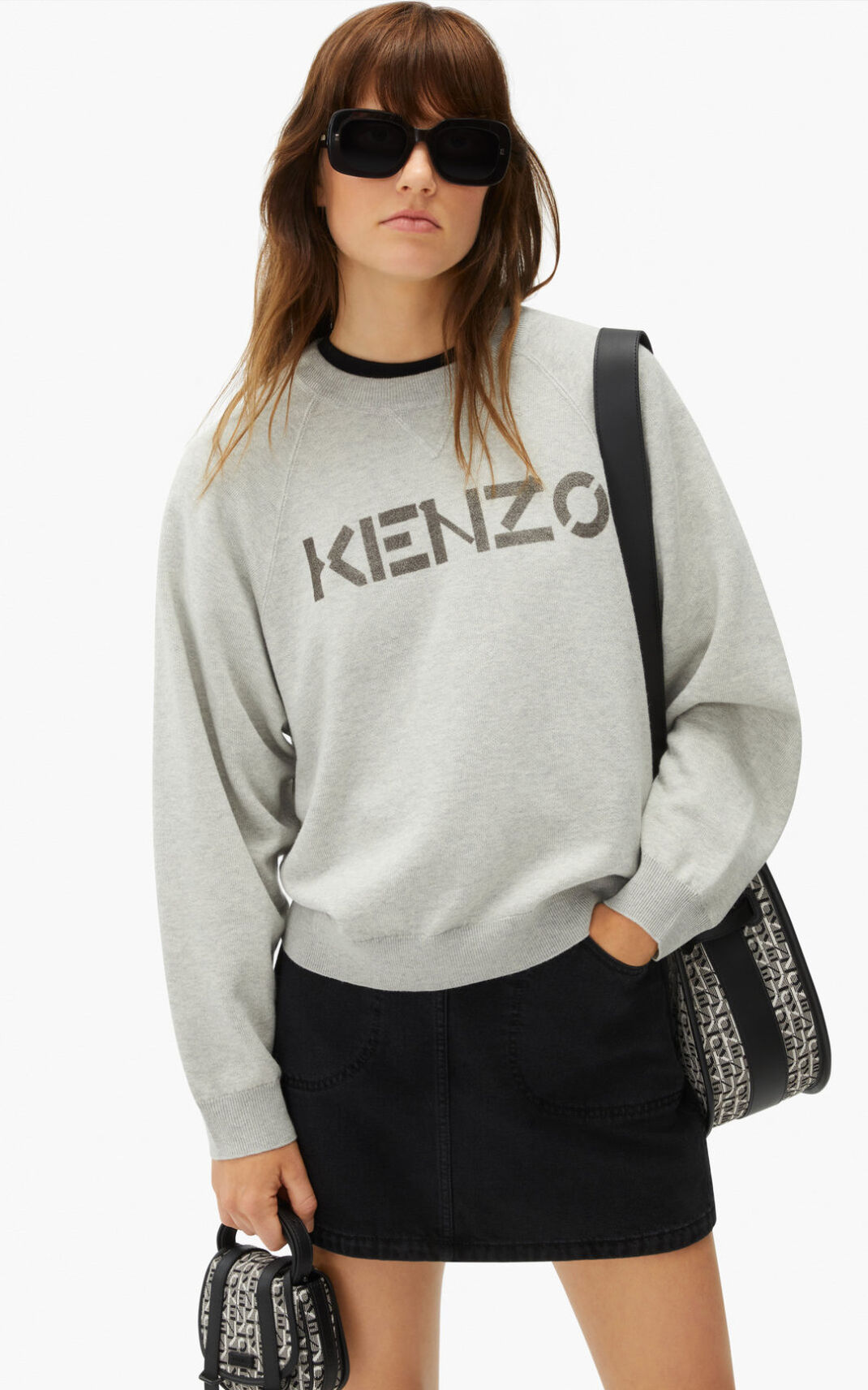 Kenzo Logo merino wool πουλόβερ γυναικεια γκρι | GR907304